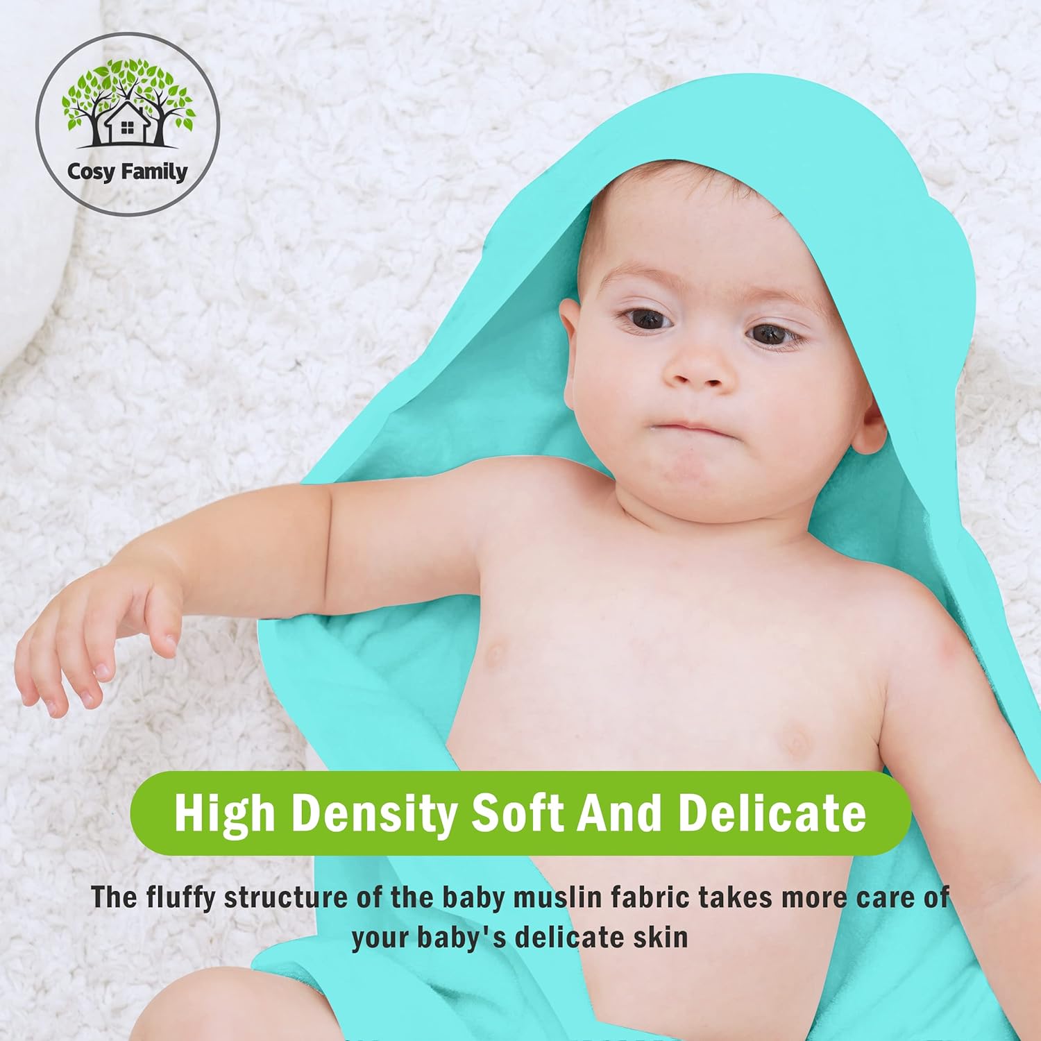 Cosy Family 3 Pack Bamboo Baby Hooded Towels, Ultra Soft Unisex Bath Towels for Babies,Toddler,Infant - Newborn Essential - Ultra Absorbent Toddler Towels for Baby Boy Girl - White - Image 2